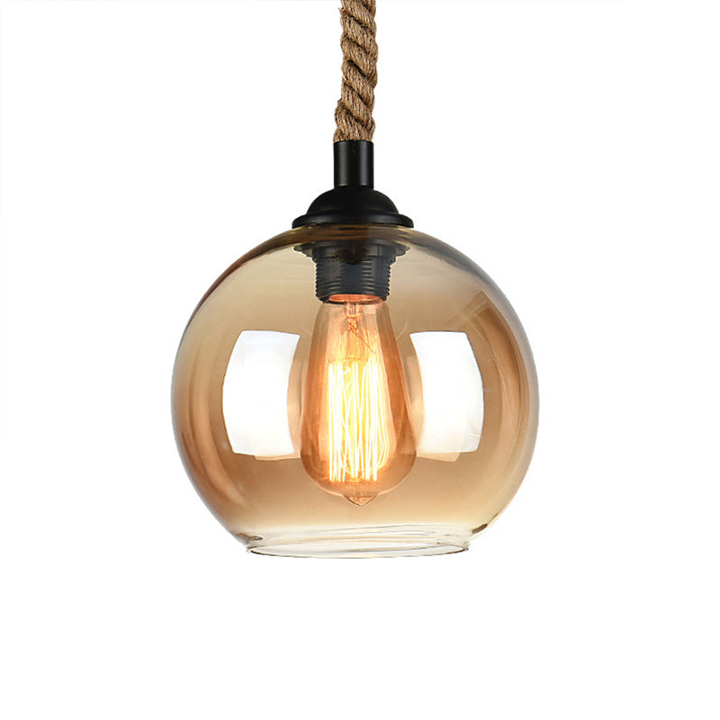 Amber/Clear Glass Ball Hanging Lighting Industrial 1 Head Restaurant Ceiling Pendant Lamp with Rope Rod Clearhalo 'Ceiling Lights' 'Glass shade' 'Glass' 'Industrial Pendants' 'Industrial' 'Middle Century Pendants' 'Pendant Lights' 'Pendants' 'Tiffany' Lighting' 1788618