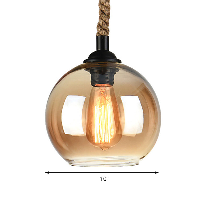 Amber/Clear Glass Ball Hanging Lighting Industrial 1 Head Restaurant Ceiling Pendant Lamp with Rope Rod Clearhalo 'Ceiling Lights' 'Glass shade' 'Glass' 'Industrial Pendants' 'Industrial' 'Middle Century Pendants' 'Pendant Lights' 'Pendants' 'Tiffany' Lighting' 1788619