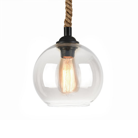 Amber/Clear Glass Ball Hanging Lighting Industrial 1 Head Restaurant Ceiling Pendant Lamp with Rope Rod Clearhalo 'Ceiling Lights' 'Glass shade' 'Glass' 'Industrial Pendants' 'Industrial' 'Middle Century Pendants' 'Pendant Lights' 'Pendants' 'Tiffany' Lighting' 1788623