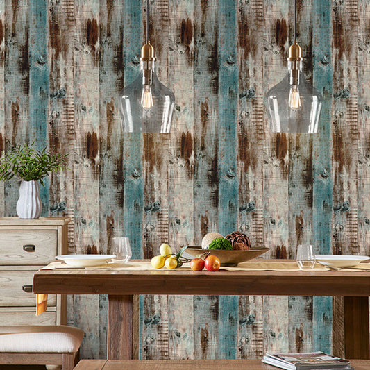Distressed Faux Wood Wallpaper Roll for Coffee Shop Decoration, Dark Color, 58.1 sq ft. Clearhalo 'Country wall decor' 'Rustic' 'Wallpaper' Wall Decor' 1788636