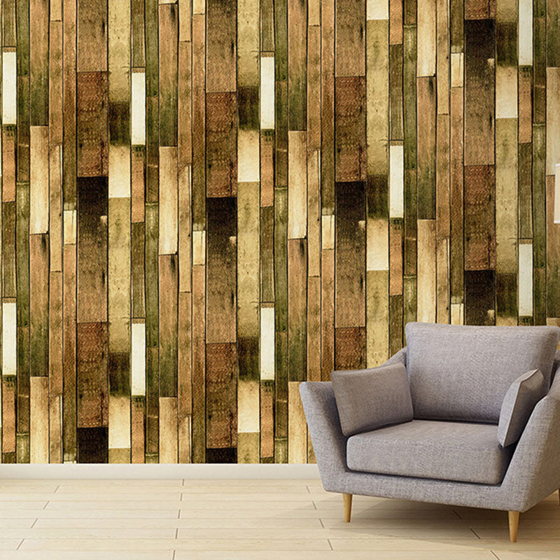 Distressed Faux Wood Wallpaper Roll for Coffee Shop Decoration, Dark Color, 58.1 sq ft. Tan Clearhalo 'Country wall decor' 'Rustic' 'Wallpaper' Wall Decor' 1788644