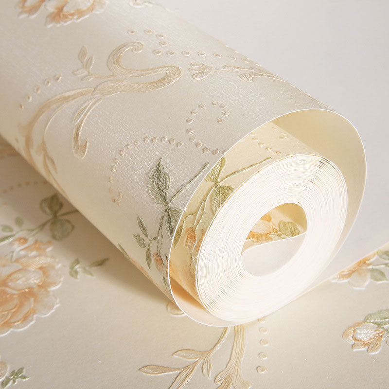 31' x 20.5" European Wallpaper Roll for Girl's Bedroom with 3D Effect Dense Flower Pattern in Natural Color Clearhalo 'Country wall decor' 'Rustic' 'Wallpaper' Wall Decor' 1788691