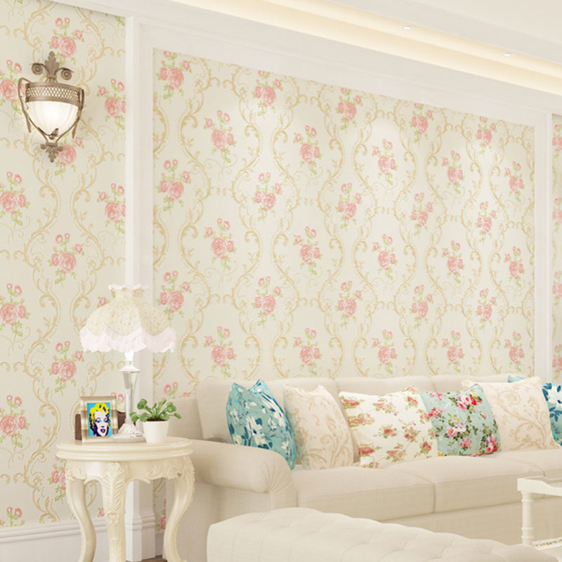 31' x 20.5" European Wallpaper Roll for Girl's Bedroom with 3D Effect Dense Flower Pattern in Natural Color Orange Red Clearhalo 'Country wall decor' 'Rustic' 'Wallpaper' Wall Decor' 1788699