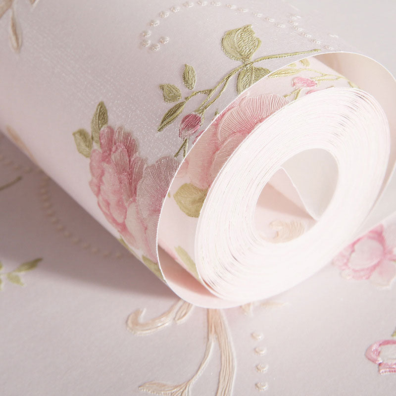 31' x 20.5" European Wallpaper Roll for Girl's Bedroom with 3D Effect Dense Flower Pattern in Natural Color Clearhalo 'Country wall decor' 'Rustic' 'Wallpaper' Wall Decor' 1788703