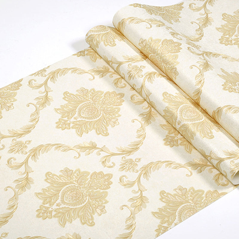 Beige 20.5-inch x 31-foot Vinyl Water-Resistant Damasque Wallpaper Clearhalo 'Vintage wall decor' 'Vintage' 'Wallpaper' Wall Decor' 1788740