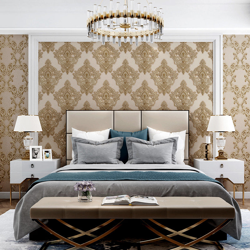 Coffee Shop and Dining Room Wallpaper with Natural Color Retro Flower, 31'L x 20.5"W, Non-Pasted Light Coffee Clearhalo 'Vintage wall decor' 'Vintage' 'Wallpaper' Wall Decor' 1788763