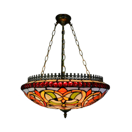 Stained Glass Bowl Chandelier Dining Room Tiffany Exquisite Hanging Light in Orange Clearhalo 'Ceiling Lights' 'Chandeliers' 'Industrial' 'Middle Century Chandeliers' 'Tiffany Chandeliers' 'Tiffany close to ceiling' 'Tiffany' Lighting' 178877