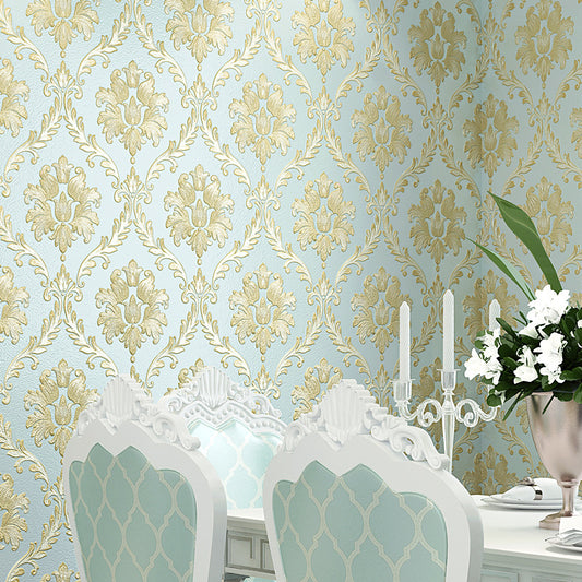54.2 sq ft. Decorative Non-Pasted Harlequin and Flower Design Non-Woven Wallpaper in Pastel Color Blue Clearhalo 'Vintage wall decor' 'Vintage' 'Wallpaper' Wall Decor' 1788783
