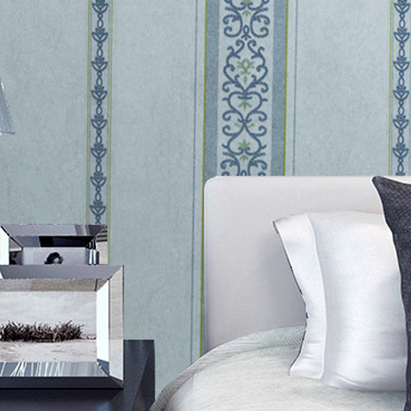 20.5"W x 31'L Decorative Non-Pasted Blossoms of Harlequin Design Non-Woven Wallpaper in Neutral Color Light Blue Stripe Clearhalo 'Vintage wall decor' 'Vintage' 'Wallpaper' Wall Decor' 1788826