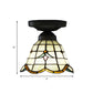 Tiffany Classic Grid Dome Ceiling Light 6"/7" Width 1 Head Art Glass Flush Mount Light in White for Hallway Clearhalo 'Ceiling Lights' 'Chandeliers' 'Close To Ceiling Lights' 'Close to ceiling' 'Glass shade' 'Glass' 'Pendant Lights' 'Semi-flushmount' 'Tiffany close to ceiling' 'Tiffany' Lighting' 178885
