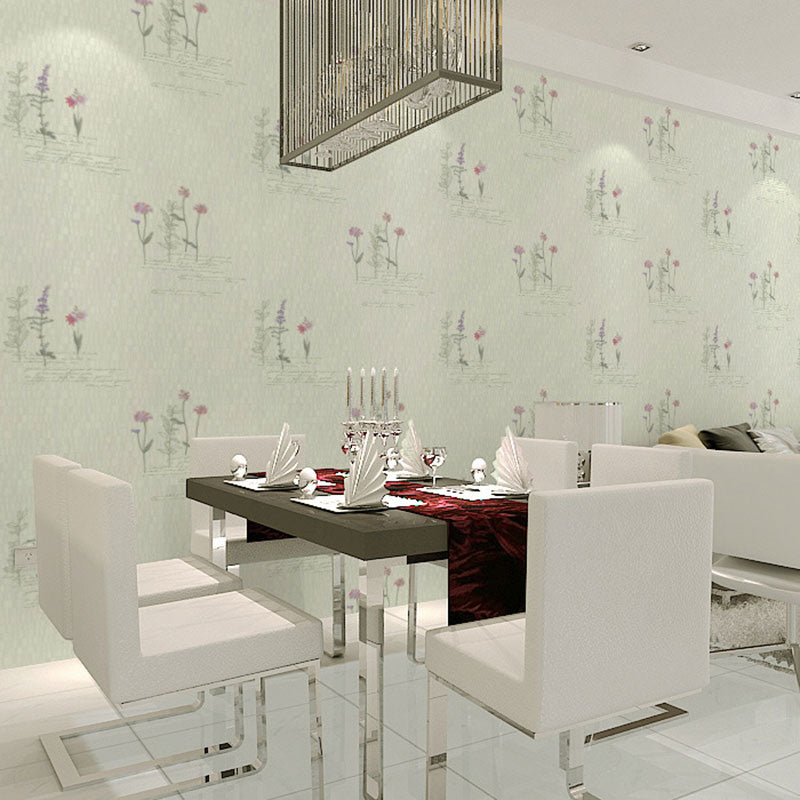 Contemporary Blossoms Wallpaper Roll for Accent Wall, 33' x 20.5" Wall Decor in Green Light Green Clearhalo 'Country wall decor' 'Rustic' 'Wallpaper' Wall Decor' 1788887