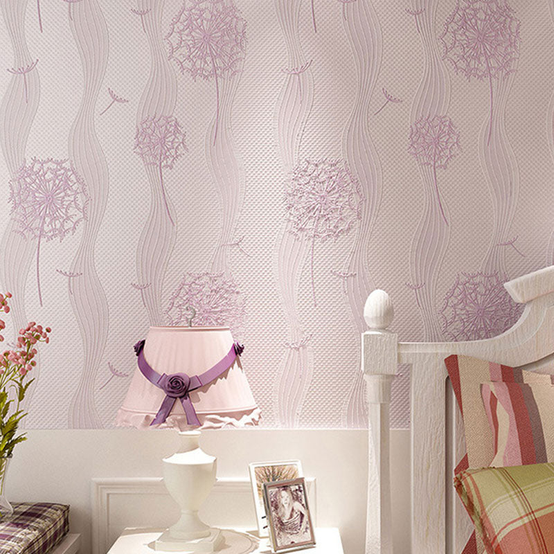 Modernism Dandelion Wallpaper Roll for Children's Bedroom, Neutral Color, 31'L x 20.5"W Light Purple Clearhalo 'Wall Decor' 'Wallpaper' 1788894