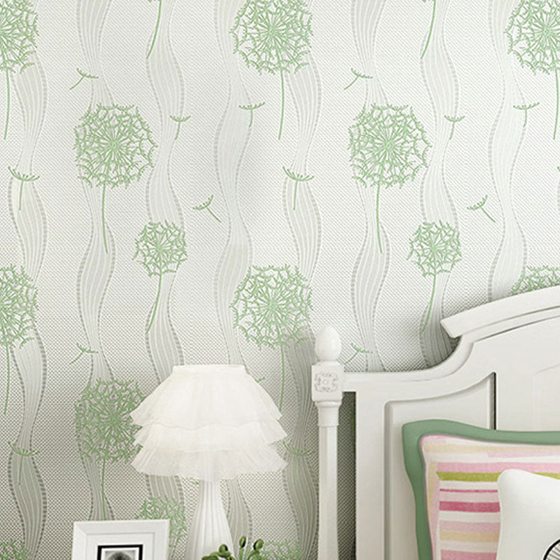Modernism Dandelion Wallpaper Roll for Children's Bedroom, Neutral Color, 31'L x 20.5"W Light Green Clearhalo 'Wall Decor' 'Wallpaper' 1788897