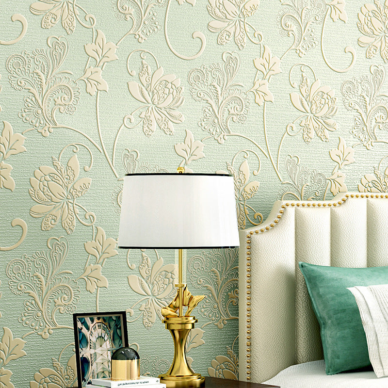 20.5"W x 31'L Romantic Retro Flower Design Non-Pasted Wallpaper in Light Color Light Green Clearhalo 'Vintage wall decor' 'Vintage' 'Wallpaper' Wall Decor' 1788933
