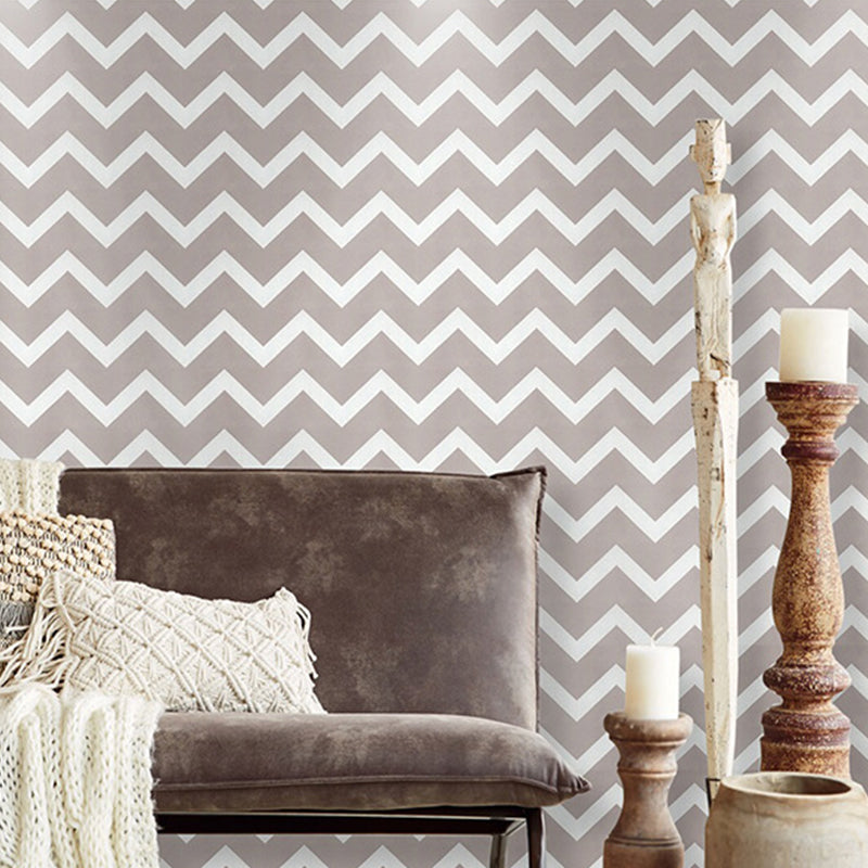Non-Pasted Wallpaper with Grey and White Wave Stripes of Chevron Design, 33'L x 20.5"W Light Coffee Clearhalo 'Modern wall decor' 'Modern' 'Wallpaper' Wall Decor' 1788937