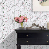 Vinyl 17.5-inch x 19.5 ft Fresh and Light Non-Pasted Long Branches and Floral Print Wallpaper Pink Clearhalo 'Country wall decor' 'Rustic' 'Wallpaper' Wall Decor' 1788940
