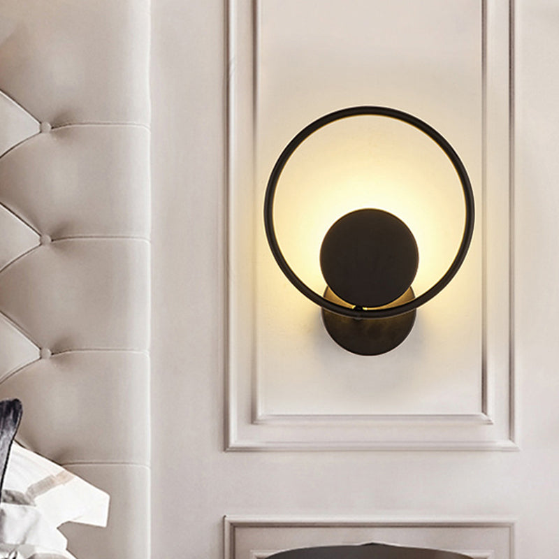 Halo Ring Metallic Sconce Light Minimalist Black Integrated LED Wall Mounted Lamp in Warm/White Light Clearhalo 'Modern wall lights' 'Modern' 'Wall Lamps & Sconces' 'Wall Lights' Lighting' 1788972