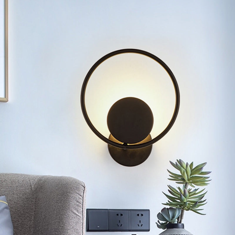 Halo Ring Metallic Sconce Light Minimalist Black Integrated LED Wall Mounted Lamp in Warm/White Light Black Clearhalo 'Modern wall lights' 'Modern' 'Wall Lamps & Sconces' 'Wall Lights' Lighting' 1788973