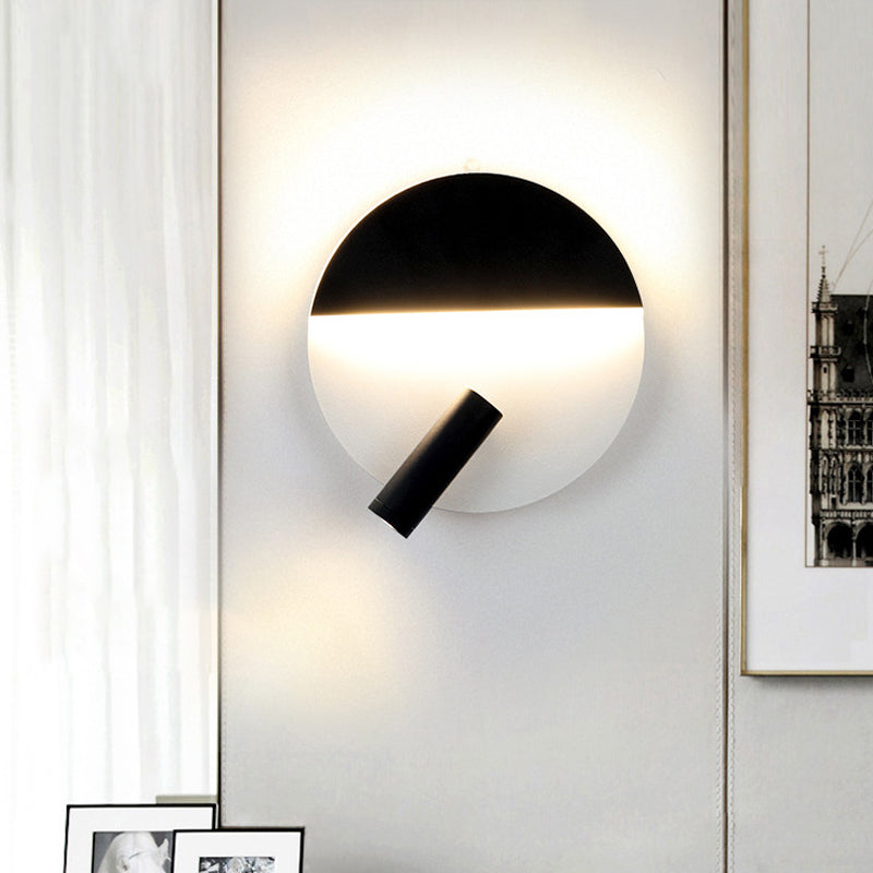 Nordic Rounded Metal Flush Wall Sconce LED Wall Mounted Fixture in Black and White with Extra Adjustable Spotlight Clearhalo 'Cast Iron' 'Glass' 'Industrial' 'Modern wall lights' 'Modern' 'Tiffany' 'Traditional wall lights' 'Wall Lamps & Sconces' 'Wall Lights' Lighting' 1788977