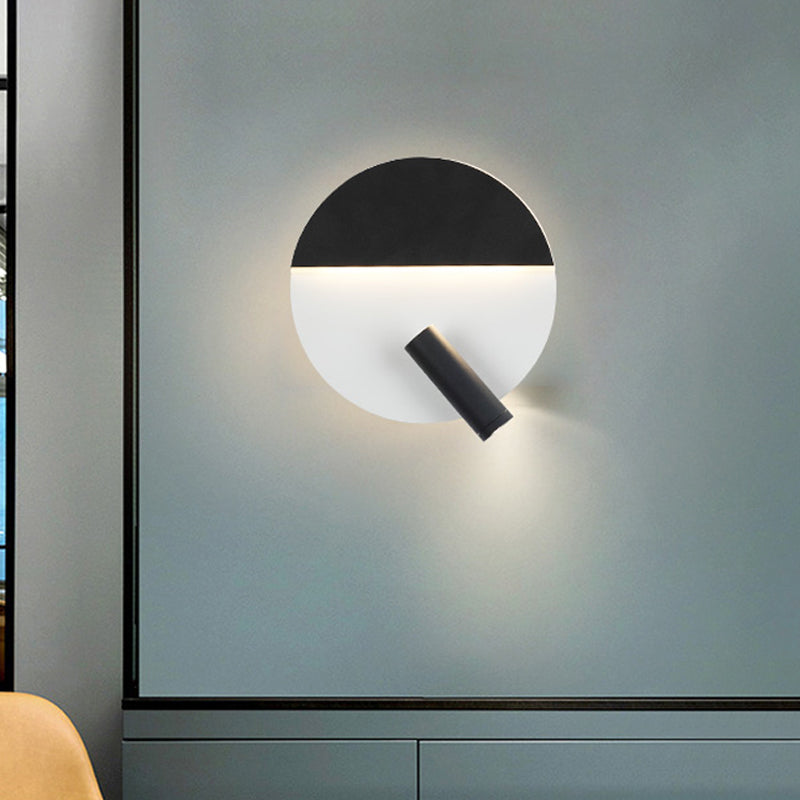 Nordic Rounded Metal Flush Wall Sconce LED Wall Mounted Fixture in Black and White with Extra Adjustable Spotlight Clearhalo 'Cast Iron' 'Glass' 'Industrial' 'Modern wall lights' 'Modern' 'Tiffany' 'Traditional wall lights' 'Wall Lamps & Sconces' 'Wall Lights' Lighting' 1788979