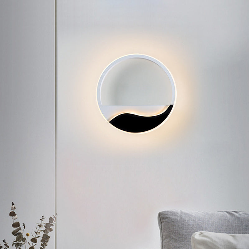 Bedroom LED Flush Mount Wall Light Minimalist Black-White Sconce with Wave Patterned Round/Square Acrylic Frame, Warm/White Light Clearhalo 'Modern wall lights' 'Modern' 'Wall Lamps & Sconces' 'Wall Lights' Lighting' 1788991