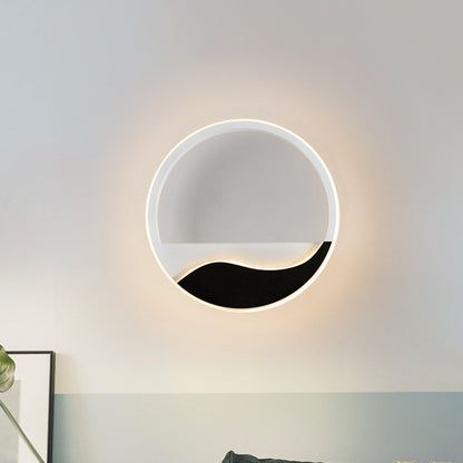 Bedroom LED Flush Mount Wall Light Minimalist Black-White Sconce with Wave Patterned Round/Square Acrylic Frame, Warm/White Light Black-White Round Clearhalo 'Modern wall lights' 'Modern' 'Wall Lamps & Sconces' 'Wall Lights' Lighting' 1788992