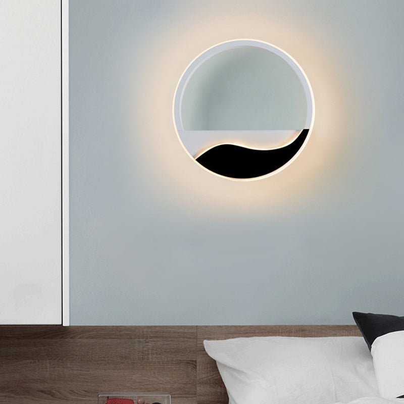 Bedroom LED Flush Mount Wall Light Minimalist Black-White Sconce with Wave Patterned Round/Square Acrylic Frame, Warm/White Light Clearhalo 'Modern wall lights' 'Modern' 'Wall Lamps & Sconces' 'Wall Lights' Lighting' 1788993