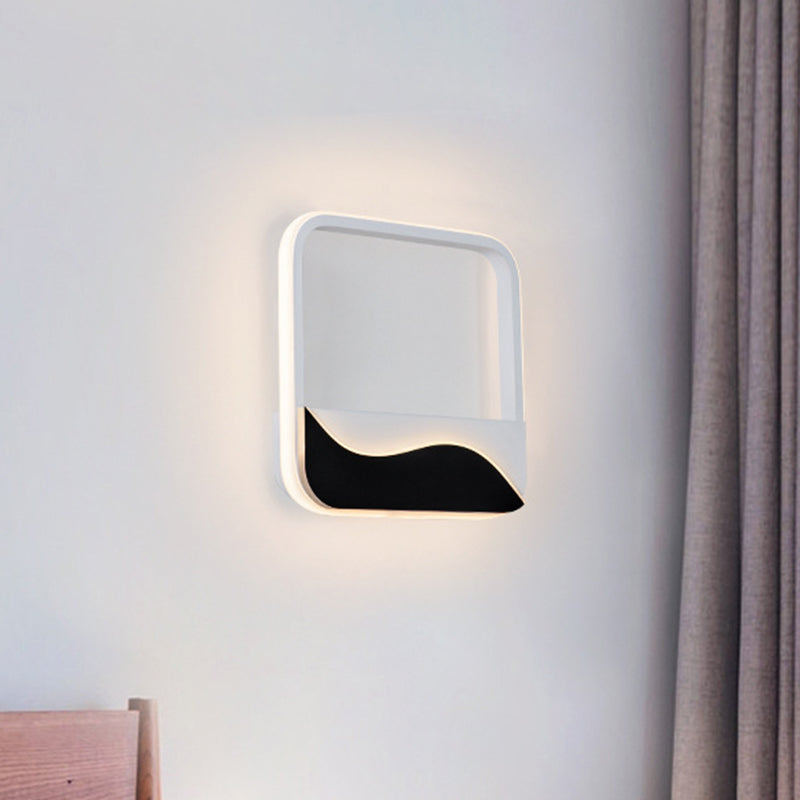 Bedroom LED Flush Mount Wall Light Minimalist Black-White Sconce with Wave Patterned Round/Square Acrylic Frame, Warm/White Light Clearhalo 'Modern wall lights' 'Modern' 'Wall Lamps & Sconces' 'Wall Lights' Lighting' 1788997