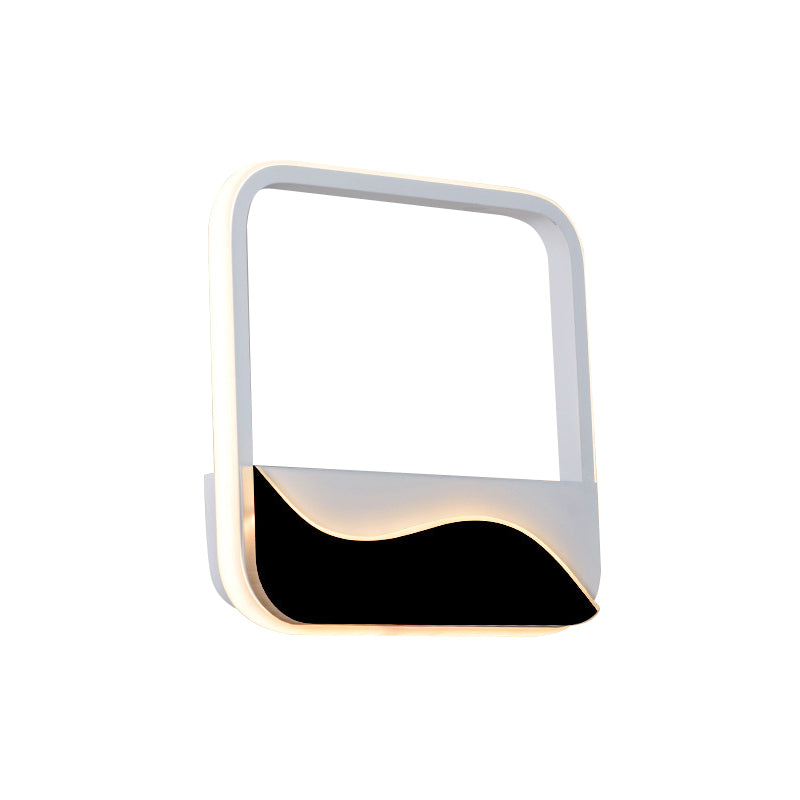 Bedroom LED Flush Mount Wall Light Minimalist Black-White Sconce with Wave Patterned Round/Square Acrylic Frame, Warm/White Light Clearhalo 'Modern wall lights' 'Modern' 'Wall Lamps & Sconces' 'Wall Lights' Lighting' 1788998