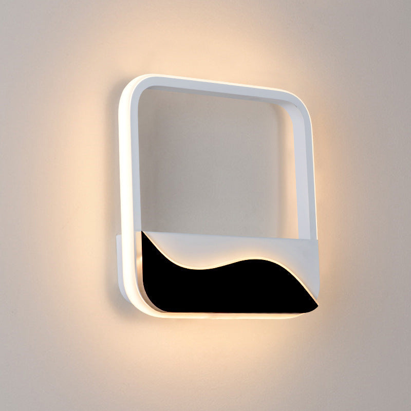 Bedroom LED Flush Mount Wall Light Minimalist Black-White Sconce with Wave Patterned Round/Square Acrylic Frame, Warm/White Light Clearhalo 'Modern wall lights' 'Modern' 'Wall Lamps & Sconces' 'Wall Lights' Lighting' 1788999