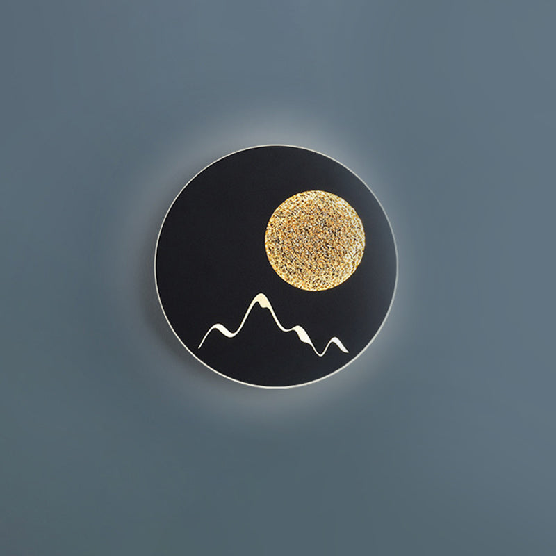 Mini Round/Square Thin LED Flush Mount Nordic Metal Bedroom Wall Light Sconce in Black/White/Grey with Full Moon-Mountain Pattern Clearhalo 'Cast Iron' 'Glass' 'Industrial' 'Modern wall lights' 'Modern' 'Tiffany' 'Traditional wall lights' 'Wall Lamps & Sconces' 'Wall Lights' Lighting' 1789004