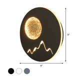 Mini Round/Square Thin LED Flush Mount Nordic Metal Bedroom Wall Light Sconce in Black/White/Grey with Full Moon-Mountain Pattern Clearhalo 'Cast Iron' 'Glass' 'Industrial' 'Modern wall lights' 'Modern' 'Tiffany' 'Traditional wall lights' 'Wall Lamps & Sconces' 'Wall Lights' Lighting' 1789005