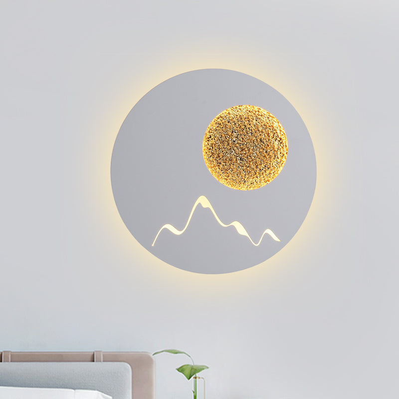 Mini Round/Square Thin LED Flush Mount Nordic Metal Bedroom Wall Light Sconce in Black/White/Grey with Full Moon-Mountain Pattern White Round Clearhalo 'Cast Iron' 'Glass' 'Industrial' 'Modern wall lights' 'Modern' 'Tiffany' 'Traditional wall lights' 'Wall Lamps & Sconces' 'Wall Lights' Lighting' 1789006