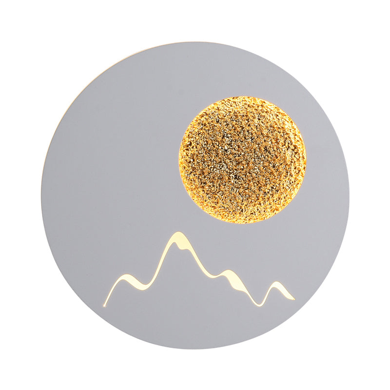 Mini Round/Square Thin LED Flush Mount Nordic Metal Bedroom Wall Light Sconce in Black/White/Grey with Full Moon-Mountain Pattern Clearhalo 'Cast Iron' 'Glass' 'Industrial' 'Modern wall lights' 'Modern' 'Tiffany' 'Traditional wall lights' 'Wall Lamps & Sconces' 'Wall Lights' Lighting' 1789008