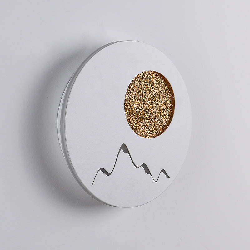 Mini Round/Square Thin LED Flush Mount Nordic Metal Bedroom Wall Light Sconce in Black/White/Grey with Full Moon-Mountain Pattern Clearhalo 'Cast Iron' 'Glass' 'Industrial' 'Modern wall lights' 'Modern' 'Tiffany' 'Traditional wall lights' 'Wall Lamps & Sconces' 'Wall Lights' Lighting' 1789009