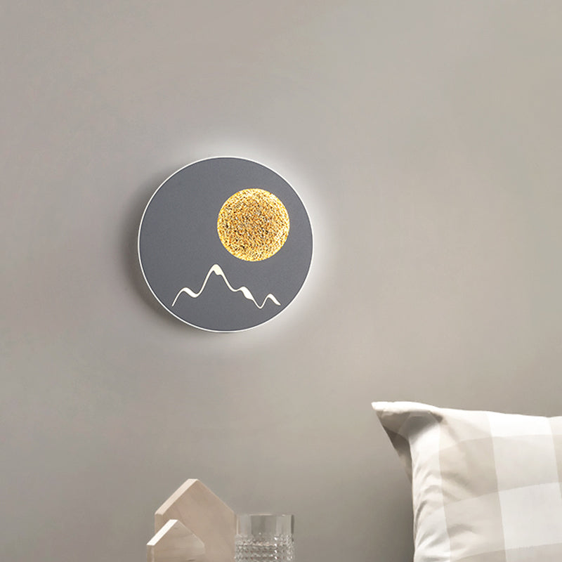 Mini Round/Square Thin LED Flush Mount Nordic Metal Bedroom Wall Light Sconce in Black/White/Grey with Full Moon-Mountain Pattern Clearhalo 'Cast Iron' 'Glass' 'Industrial' 'Modern wall lights' 'Modern' 'Tiffany' 'Traditional wall lights' 'Wall Lamps & Sconces' 'Wall Lights' Lighting' 1789011