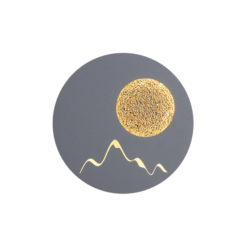Mini Round/Square Thin LED Flush Mount Nordic Metal Bedroom Wall Light Sconce in Black/White/Grey with Full Moon-Mountain Pattern Clearhalo 'Cast Iron' 'Glass' 'Industrial' 'Modern wall lights' 'Modern' 'Tiffany' 'Traditional wall lights' 'Wall Lamps & Sconces' 'Wall Lights' Lighting' 1789012