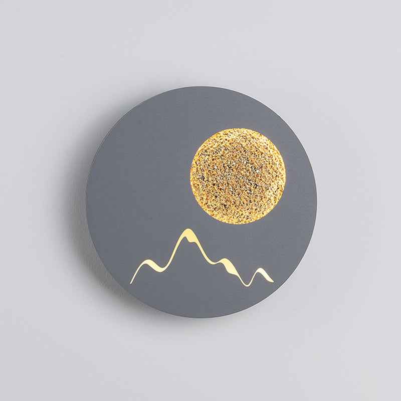 Mini Round/Square Thin LED Flush Mount Nordic Metal Bedroom Wall Light Sconce in Black/White/Grey with Full Moon-Mountain Pattern Clearhalo 'Cast Iron' 'Glass' 'Industrial' 'Modern wall lights' 'Modern' 'Tiffany' 'Traditional wall lights' 'Wall Lamps & Sconces' 'Wall Lights' Lighting' 1789013