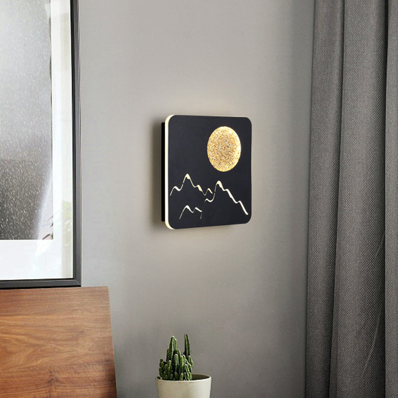 Mini Round/Square Thin LED Flush Mount Nordic Metal Bedroom Wall Light Sconce in Black/White/Grey with Full Moon-Mountain Pattern Clearhalo 'Cast Iron' 'Glass' 'Industrial' 'Modern wall lights' 'Modern' 'Tiffany' 'Traditional wall lights' 'Wall Lamps & Sconces' 'Wall Lights' Lighting' 1789015
