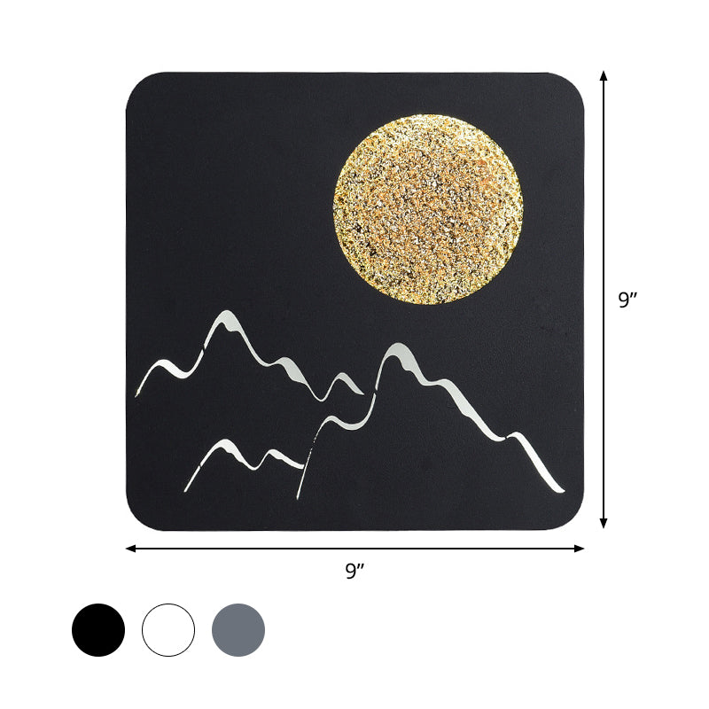 Mini Round/Square Thin LED Flush Mount Nordic Metal Bedroom Wall Light Sconce in Black/White/Grey with Full Moon-Mountain Pattern Clearhalo 'Cast Iron' 'Glass' 'Industrial' 'Modern wall lights' 'Modern' 'Tiffany' 'Traditional wall lights' 'Wall Lamps & Sconces' 'Wall Lights' Lighting' 1789018