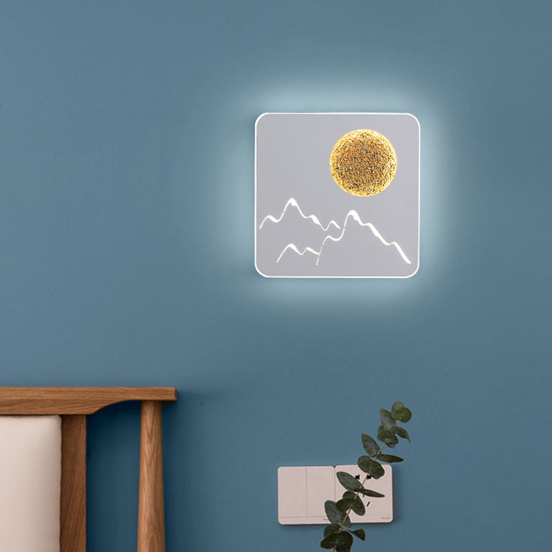 Mini Round/Square Thin LED Flush Mount Nordic Metal Bedroom Wall Light Sconce in Black/White/Grey with Full Moon-Mountain Pattern Clearhalo 'Cast Iron' 'Glass' 'Industrial' 'Modern wall lights' 'Modern' 'Tiffany' 'Traditional wall lights' 'Wall Lamps & Sconces' 'Wall Lights' Lighting' 1789020