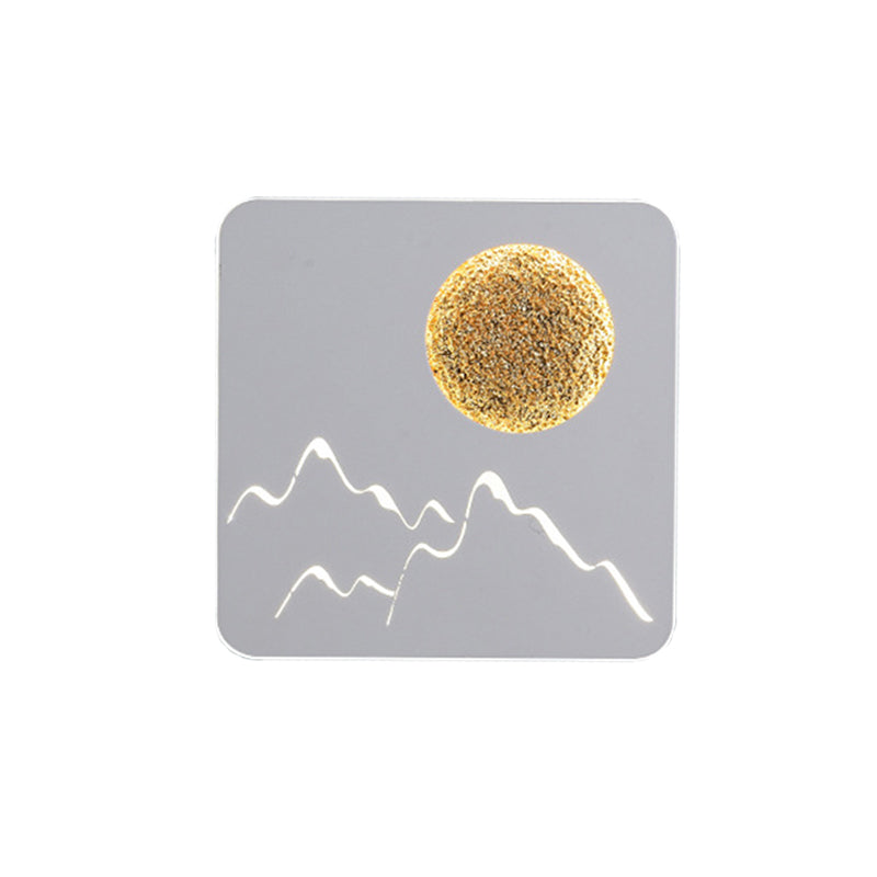 Mini Round/Square Thin LED Flush Mount Nordic Metal Bedroom Wall Light Sconce in Black/White/Grey with Full Moon-Mountain Pattern Clearhalo 'Cast Iron' 'Glass' 'Industrial' 'Modern wall lights' 'Modern' 'Tiffany' 'Traditional wall lights' 'Wall Lamps & Sconces' 'Wall Lights' Lighting' 1789021