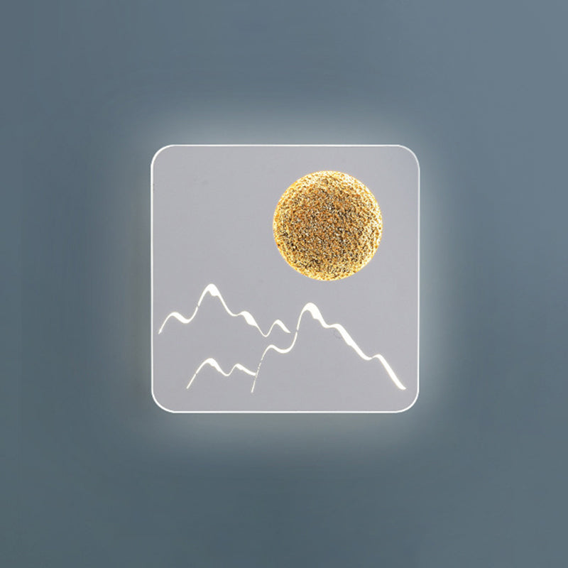 Mini Round/Square Thin LED Flush Mount Nordic Metal Bedroom Wall Light Sconce in Black/White/Grey with Full Moon-Mountain Pattern Clearhalo 'Cast Iron' 'Glass' 'Industrial' 'Modern wall lights' 'Modern' 'Tiffany' 'Traditional wall lights' 'Wall Lamps & Sconces' 'Wall Lights' Lighting' 1789022