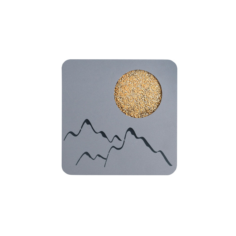 Mini Round/Square Thin LED Flush Mount Nordic Metal Bedroom Wall Light Sconce in Black/White/Grey with Full Moon-Mountain Pattern Clearhalo 'Cast Iron' 'Glass' 'Industrial' 'Modern wall lights' 'Modern' 'Tiffany' 'Traditional wall lights' 'Wall Lamps & Sconces' 'Wall Lights' Lighting' 1789025