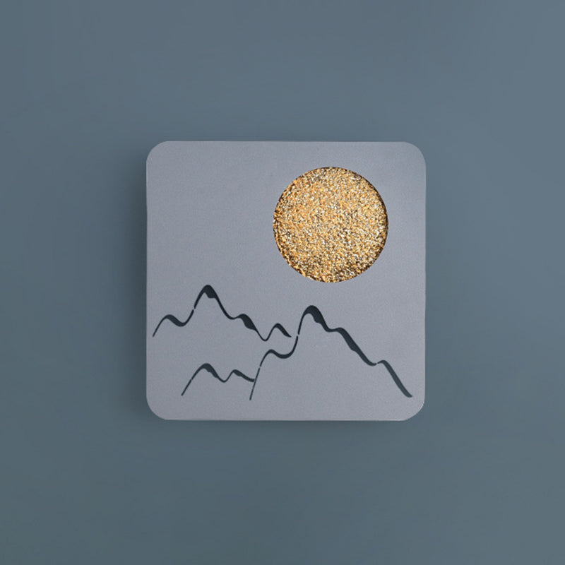 Mini Round/Square Thin LED Flush Mount Nordic Metal Bedroom Wall Light Sconce in Black/White/Grey with Full Moon-Mountain Pattern Clearhalo 'Cast Iron' 'Glass' 'Industrial' 'Modern wall lights' 'Modern' 'Tiffany' 'Traditional wall lights' 'Wall Lamps & Sconces' 'Wall Lights' Lighting' 1789026