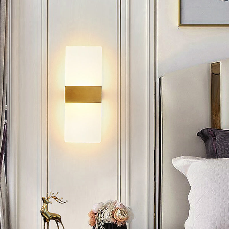 Rectangular Flush Wall Sconce Minimalist Acrylic Bedside Wall Lamp with Gold Band, Warm/White Light Clearhalo 'Modern wall lights' 'Modern' 'Wall Lamps & Sconces' 'Wall Lights' Lighting' 1789027