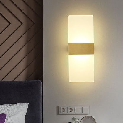 Rectangular Flush Wall Sconce Minimalist Acrylic Bedside Wall Lamp with Gold Band, Warm/White Light Gold Clearhalo 'Modern wall lights' 'Modern' 'Wall Lamps & Sconces' 'Wall Lights' Lighting' 1789028