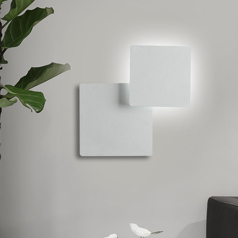 Iron Moveable Shade Square Wall Lamp Minimalism Novelty Black/White LED Sconce Lighting in Warm/White Light White Clearhalo 'Cast Iron' 'Glass' 'Industrial' 'Modern wall lights' 'Modern' 'Tiffany' 'Traditional wall lights' 'Wall Lamps & Sconces' 'Wall Lights' Lighting' 1789056