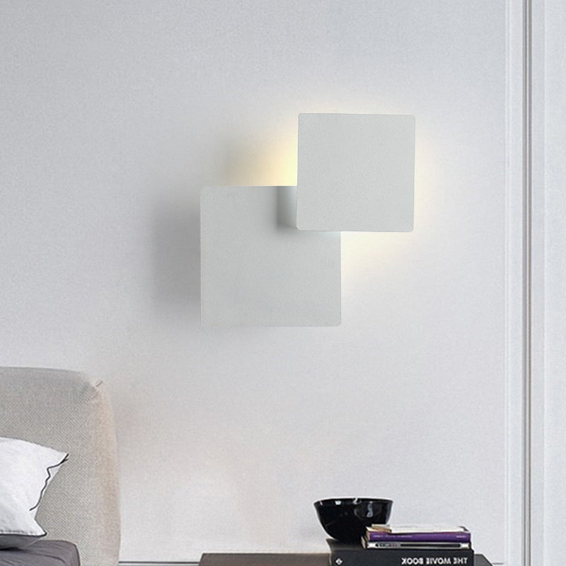 Iron Moveable Shade Square Wall Lamp Minimalism Novelty Black/White LED Sconce Lighting in Warm/White Light Clearhalo 'Cast Iron' 'Glass' 'Industrial' 'Modern wall lights' 'Modern' 'Tiffany' 'Traditional wall lights' 'Wall Lamps & Sconces' 'Wall Lights' Lighting' 1789057