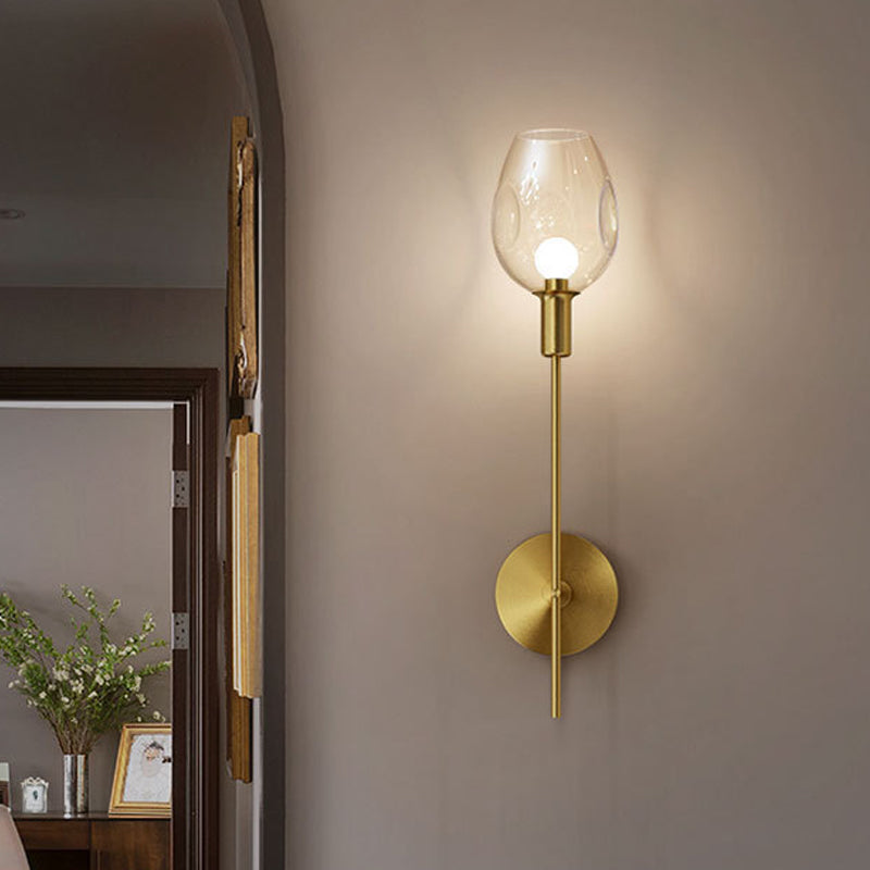 Dimpled Cup Clear Glass Wall Light Minimalist Single Gold Sconce Lamp with Pencil Arm for Hallway Gold Clearhalo 'Cast Iron' 'Glass' 'Industrial' 'Modern wall lights' 'Modern' 'Tiffany' 'Traditional wall lights' 'Wall Lamps & Sconces' 'Wall Lights' Lighting' 1789066